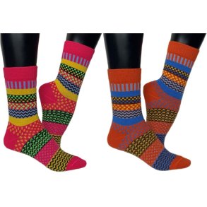 Multifarvede strmper - Cerise/turkis - brndt orange/turkis