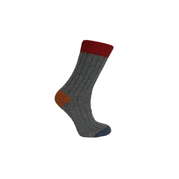 Trefargede merino sokker- Rd/mellomgr