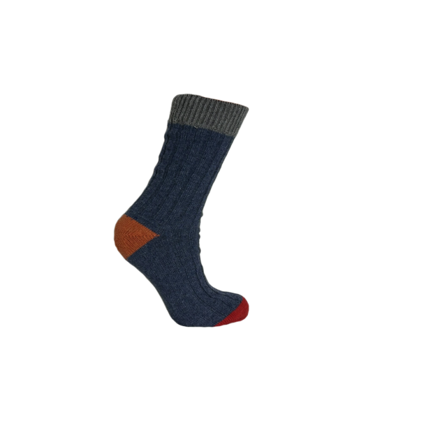 Trefargede merino sokker- Mellemgr/bl