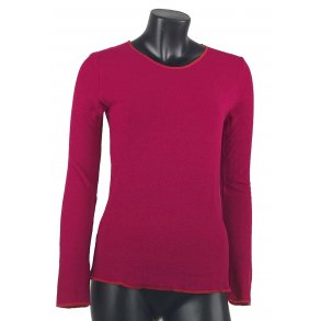 Uldbluse cerise med kontrastsyning - 100% Merinould 