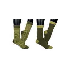 Uldstrmper - kombi med striber og hl/t - Olivengrn/lime & olivengrn