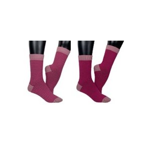 Uldstrmper - kombi med striber og hl/t - Stvet rosa/cerise & cerise